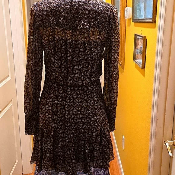 Veronica Beard Elegant Black Patterned Dress Long Sleeve